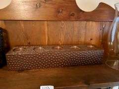 Shelf Lot of Candle Holders and Hurricane Glass (Located in Bedroom to the Right)