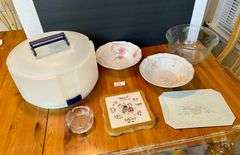 7pc Cake Carrier, Glass Ash Tray and More (Located in Kitchen)