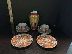 Japanese vase, pair tea cups & saucers, pair pastry plates (located in dining room)