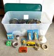 Plastic tote of Hardware and More (Located Garage)