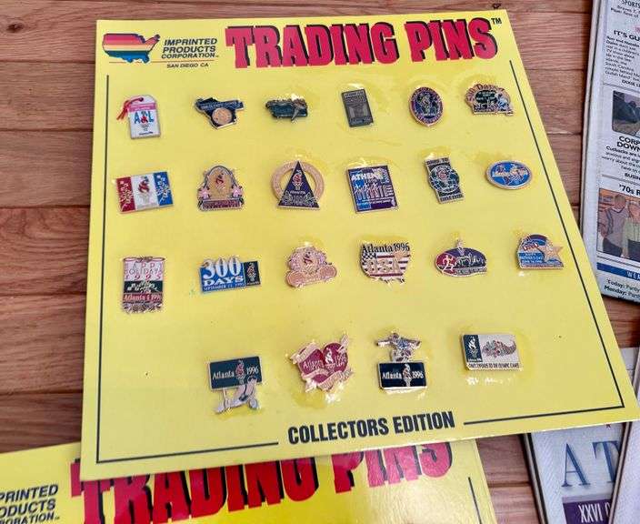 Lot of 1996 Atlanta Olympic Games Trading Pins, Newspapers, Shirt and More  (Located in Master Bedro