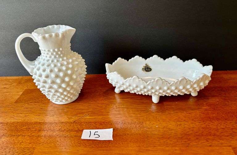 2pc Fenton Milk Glass Vase and More (Located in Kitchen)