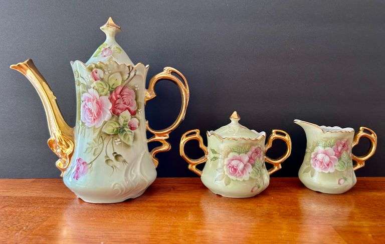 3pc Lefton Coffee Pot, Sugar Bowl and Creamer (Located in Kitchen)