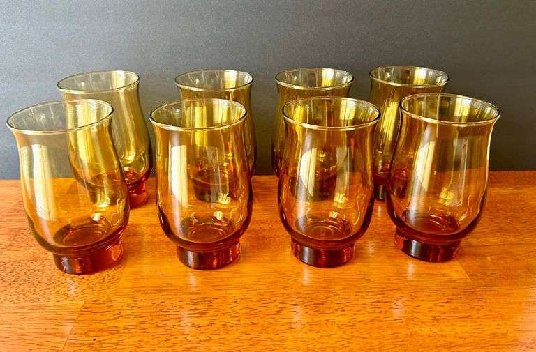 8pc Libbey Amber Tulip Glass Tumblers (Located in Kitchen)