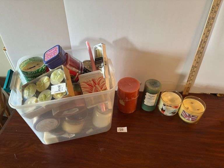 Box of Candles, Some Melted and Used (Located in ds Back Bedroom)