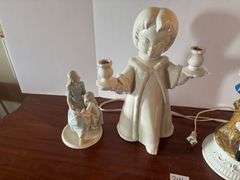 Porcelain Figure Lamp and Two Porcelain Statues (Located in Living Room)