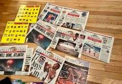 Lot of 1996 Atlanta Olympic Games Trading Pins, Newspapers, Shirt and More  (Located in Master Bedro