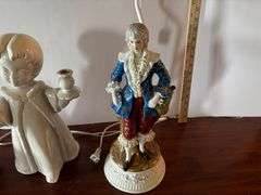 Porcelain Figure Lamp and Two Porcelain Statues (Located in Living Room)