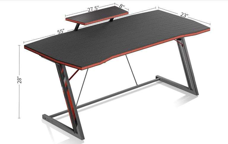 Gaming Desk Desino - 55" workstation with monitor riser, cup holder, headphone hookBlack and red