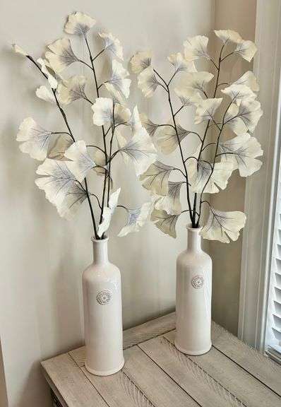 2pc White Vases with White Artificial Flowers (Located in Living Room)