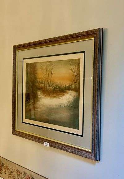 Mid-Century Modern Signed Limited Edition 90/100 Landscape Print, 1968 26”x 29 3/4” (Located in Dini