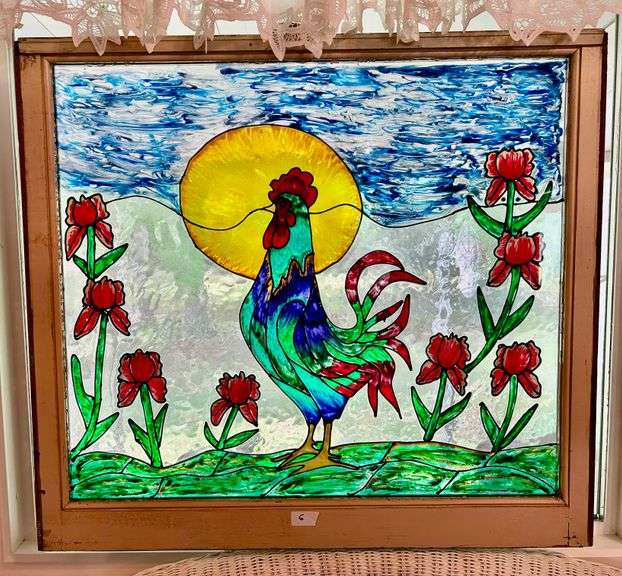 Stained Glass Rooster 32”x35 1/4”(Located in Sunroom)
