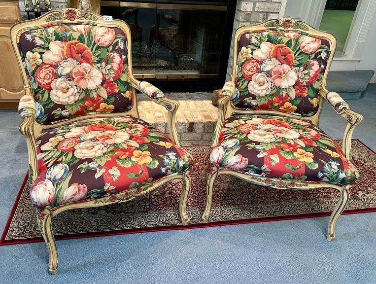 2pc vintage French Provincial Chairs 30 1/8” Tall (Located in Living Room)