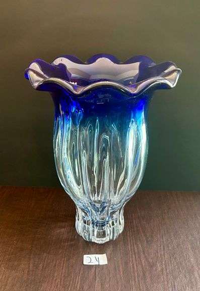 Cobalt Blue Ombre Art Glass Vase (Located in Dining Room)