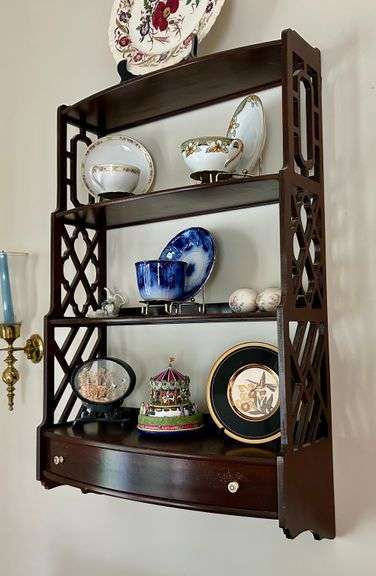 4 Tier Wall Shelf 30 1/4”x19 1/8” (Contents sold in lot 34) (Located in Front Room Near Front Door)