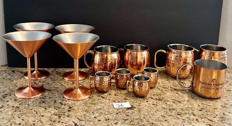 13pc Copper Martini Glasses, Shot Glasses and More (Located in Kitchen)
