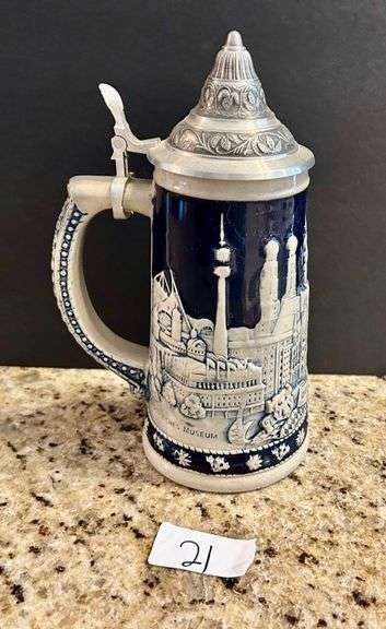 Vintage German Cobalt Blue Relief Beer Stein (Located in Kitchen)