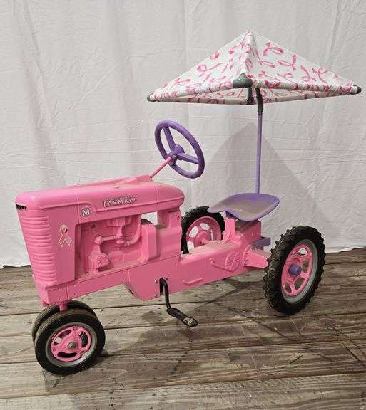 ERTL McCormic-Deering Farmall M breast cancer metal pedal tractor with umbrella and plastic wagon