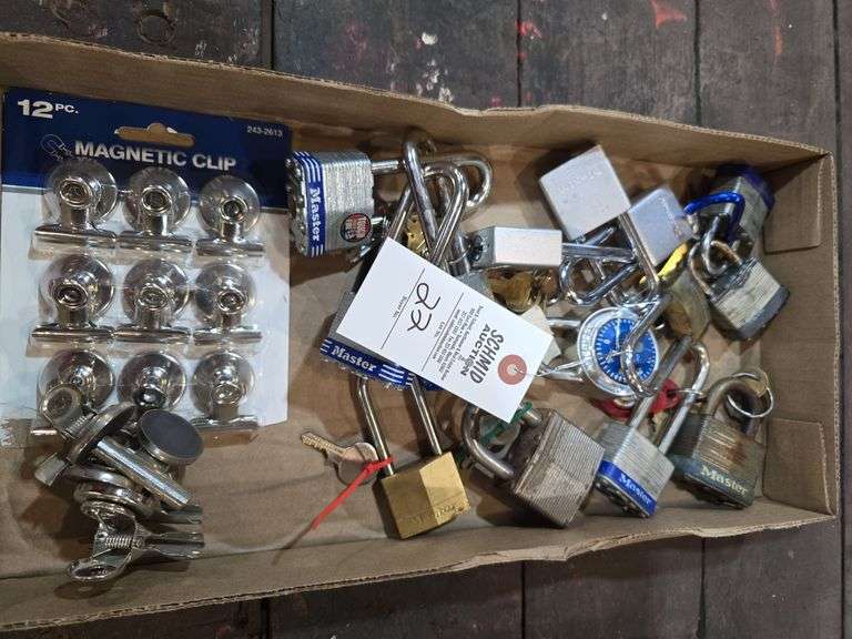 Assortment of Padlocks and keys, with magnetic slips