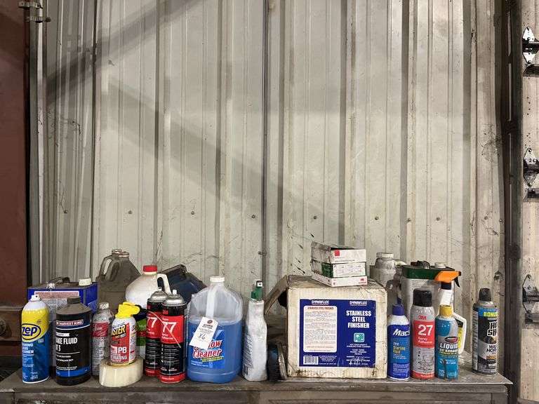 Assortment of Lubricants and Glass Cleaner, Adhesive, and Starting Fluid