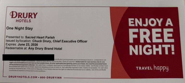 Drury Hotel Stay donated by Drury Hotels