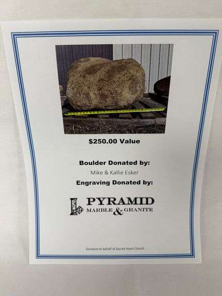 Large Boulder with Engraving donated by Mike & Callie Esker and Pyramid Marble & Granite