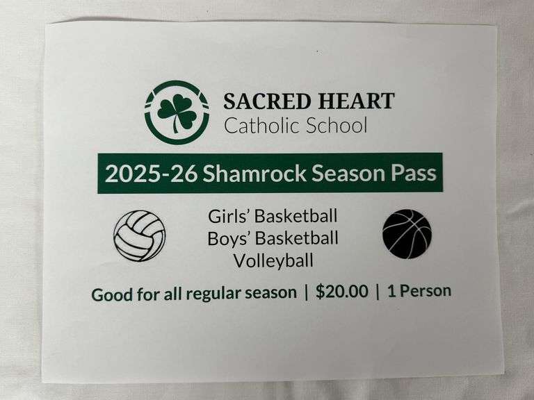SHS Season Sports Pass donated by Sacred Heart Booster Club
