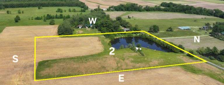 Tract 2 • 9.6 + or – Acres, 2.8 + or – tillable ($150 cash rent per tillable acre will be paid on or before Oct 1st 2025 to the new owner) Current crop belongs to the new farm tenant. New owner will be responsible for renewing a lease or terminating the farm tenant after closing.