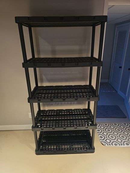 5 shelf plastic storage rack 36" W x 18" D x 72" Tall
