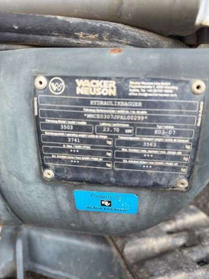 Wacker Neuson Model 3503 Mini Excavator, Hyd. Thumb, 12'' Blade, 705.2 hours, s/n- WNCE0307JPAL00299