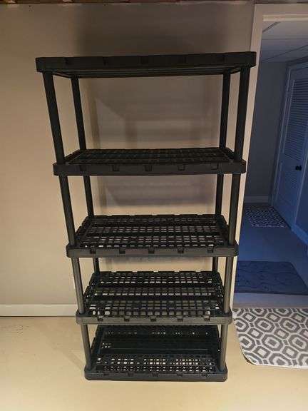 5 shelf plastic storage rack 36" W x 18" D x 72" Tall
