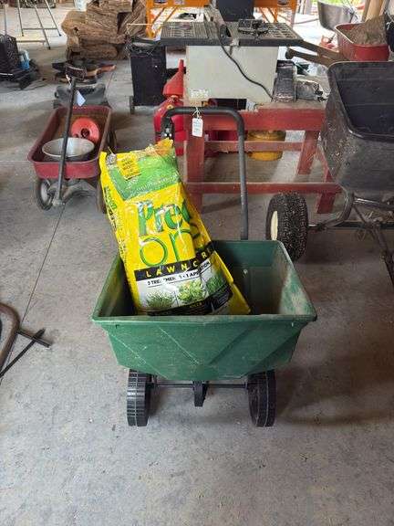 Push Type Fertilizer Spreader with open bag of lawn care