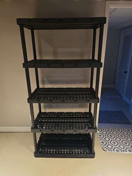 5 shelf plastic storage rack 36" W x 18" D x 72" Tall