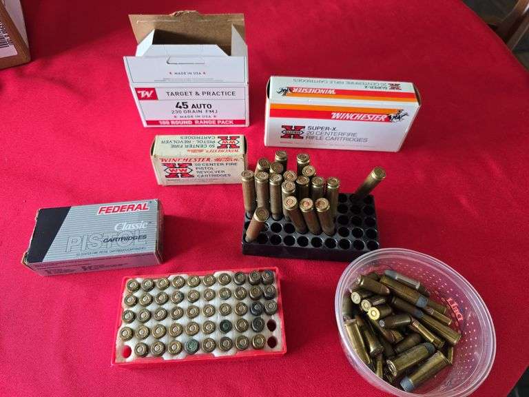 45 auto, full box 32 auto, partial 30-30 win and misc shells