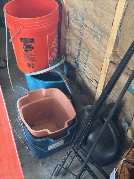 Shepard Hook and Hanging Baskets, watering can
