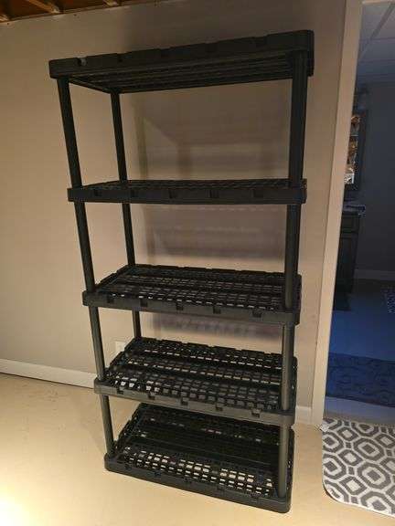 5 shelf plastic storage rack 36" W x 18" D x 72" Tall