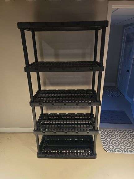 5 shelf plastic storage rack 36" W x 18" D x 72" Tall