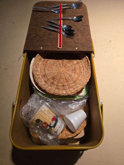Picnic basket and supplies
