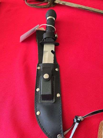 Survival knife with stone, and sheath