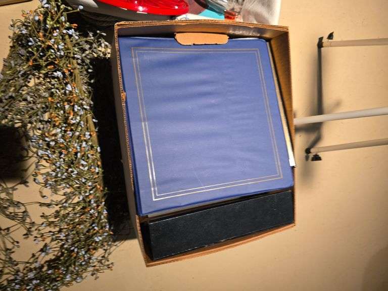 Photo albums, easel, candles, hooks, and misc