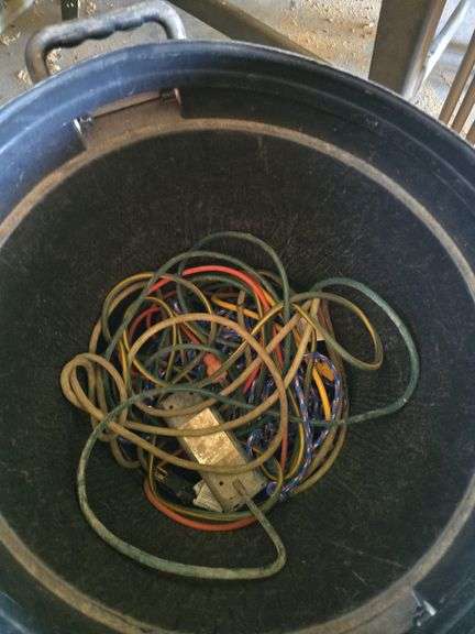 Trash Can with Rope and Extension Cords
