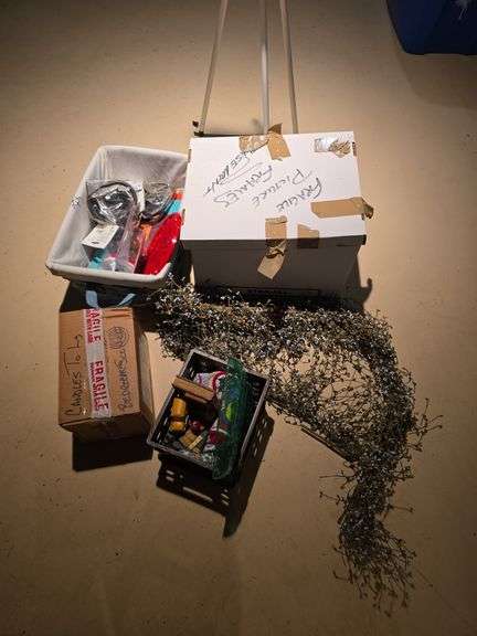 Photo albums, easel, candles, hooks, and misc