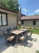 Outdoor Patio/Furniture set, 6 Chairs, with Roll Up Umbrella