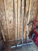 Assortment of Rakes, aluminum, and wood