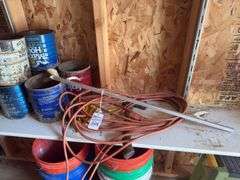 Hatchet, Extension Cords, Plant Buckets, step stool, and misc