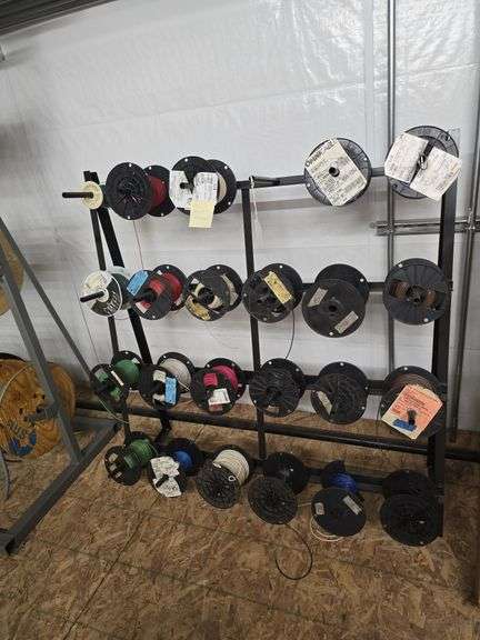 Wire rack with assortment of small electrical wire, 4ftW x 4ftT