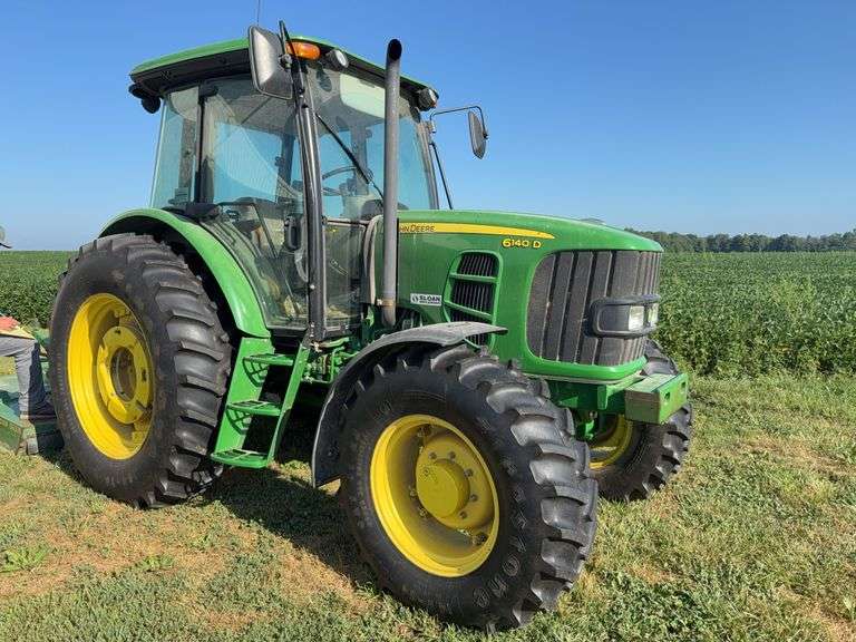 2011 John Deere 6140 D Tractor, only 432.5 hours, FWA, Firestone 18.4x38, Rear weights, front fenders, 3pt, 3 Speed, Heat/AC, Radio, 540pto, 2 remotes, Left Hand Reverser, s/n- 1P06140DKBH020474 (last photo is a video of it running on 9/22/25)