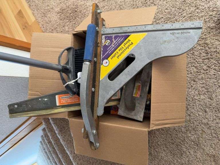 Tile Cutter, Concrete trail, and broom and misc