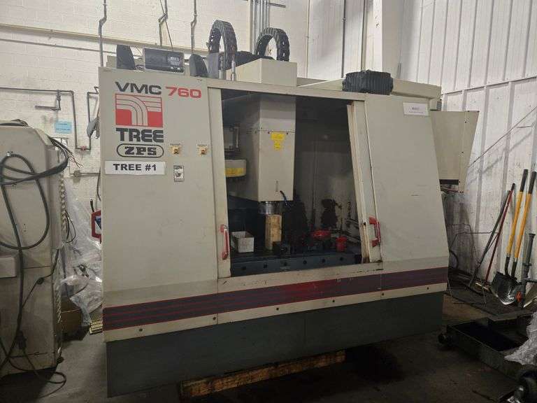 Tree VMC760, Dynapath Delta 40X controller, Machining envelope X axis 30” Y axis 16” Z axis 22”, CAT40(no tools included but will add in the pull studs), 20 tool capacity ATC  -15 HP,  8K RPM spindle motor, Coolant pump  -Machine weight 12155 LBS, Original Parts, service and installation manuals included, was in working order when the machine was decommissioned