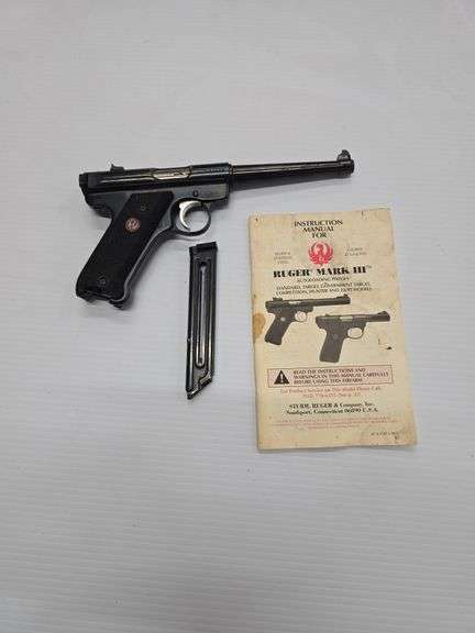Ruger Mark III .22 caliber long rifle with clip, S/N: 227-52479, (An additional $30 transfer fee will be paid to Accuracy Firearms when item is picked up)